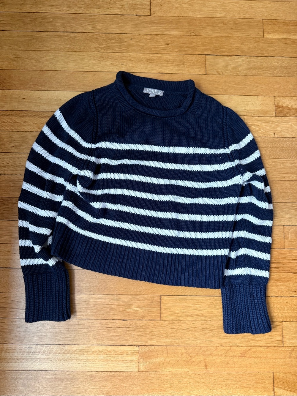 J. Crew Navy & White Striped Cotton Crewneck Sweater